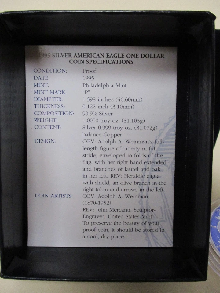 1995  SILVER AMERICAN EAGLE PROOF ONE DOLLAR - Image 3 of 3