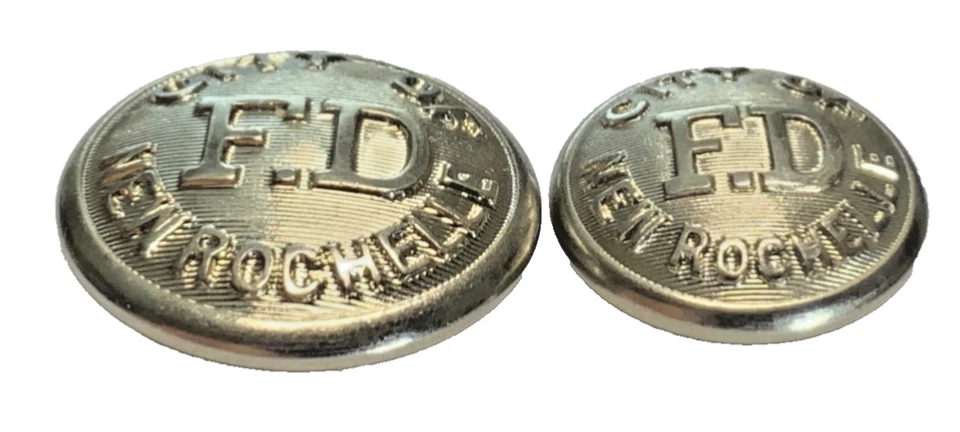 PAIR OF NEW ROCHELLE, NEW YORK FIRE DEPARTMENT NICKEL UNIFORM BUTTONS c1910 NOS - Image 2 of 4