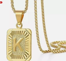 Gold Plated Initial Letter Pendant Necklace Alphabet Charm  K For Women Men Gift