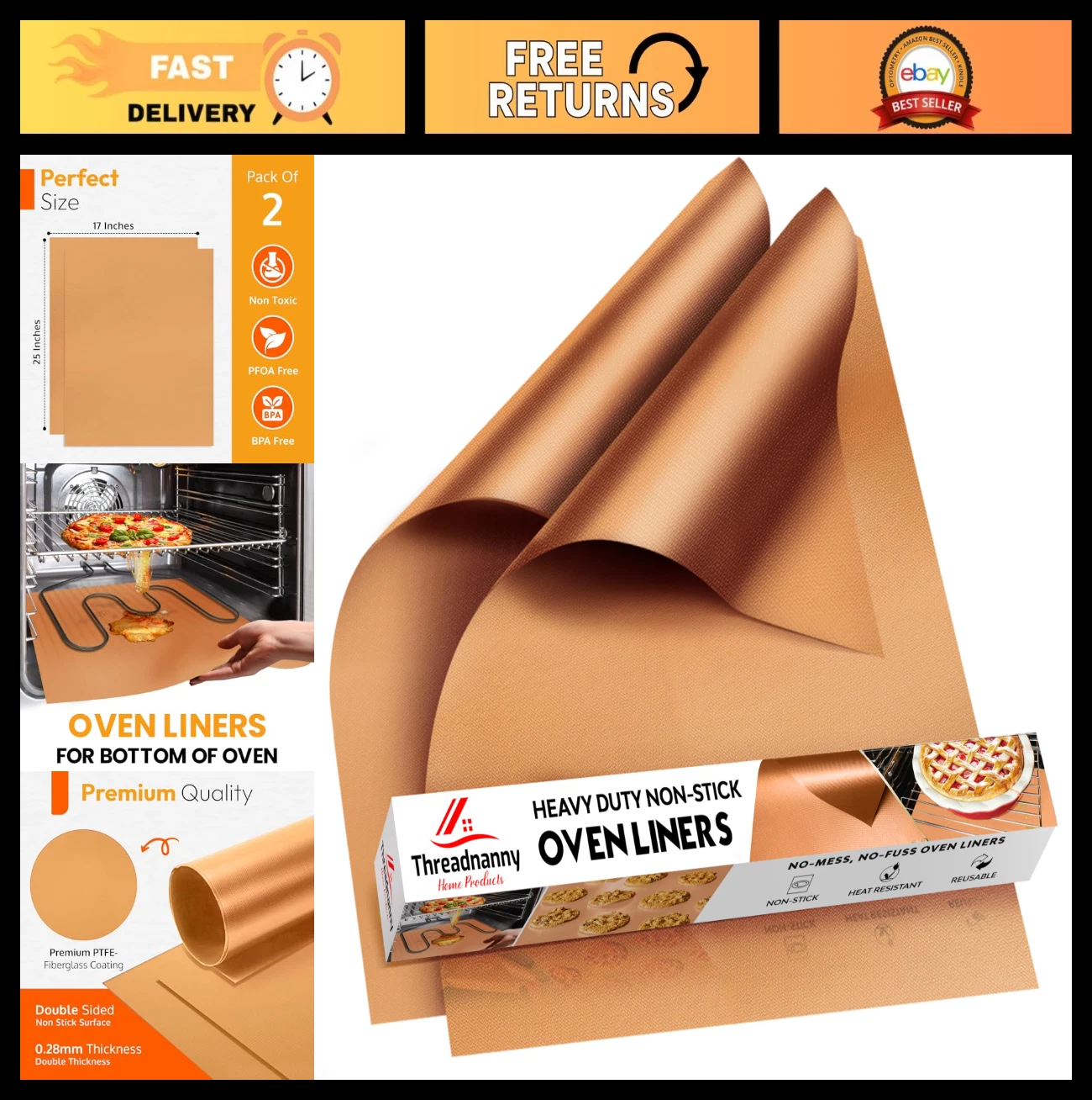 Heavy Duty Non-Stick Oven Liners 2 Pack - Large 17"x25" Mats for Electric & Gas
Opens in a new windo