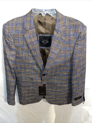 Bespoke Tazzio Mens Dress Blazer Size 37S Slim Fit Gray Brown Woolen Flex NWT