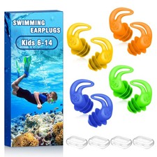 Waterproof Ear Plugs for Swimming Kids - 4 Pairs Reusable Silicone Swimming E...