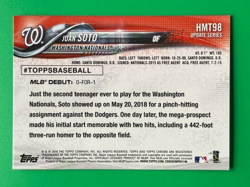 2018 Topps Chrome Update Juan Soto RC Rookie #HMT98 Nationals - Picture 2 of 3