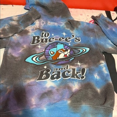 Buc-ees  Blue Tie Dye Mens Sz S-M  (19p2p 24''L) To Bucees And Back Pullover Logo