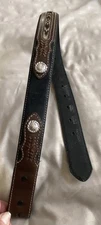Nocona Belt Co Western Concho/Needlepoint Brown Leather Belt - No Buckle Size 24