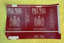 Vintage 1950  PALL MALL France Import  Cigarette Label  6.25" x 4" Pre Warning