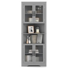 171cm Tall Corner Cabinet Space-saving Triangular Buffet Cabinet 4 Glass Doors