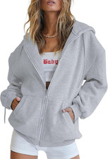 Women's Fall Full Zip Up Hoodie Sweatshirt Comfy Fleece Lined Casual Y2K Jacket