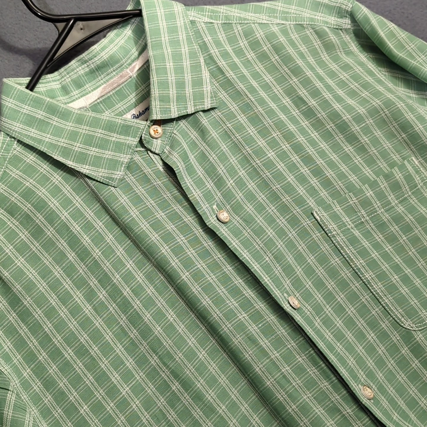 Tommy Bahama Shirt Men's L Green Linen Lyocell Blend Long Sleeve Button Up