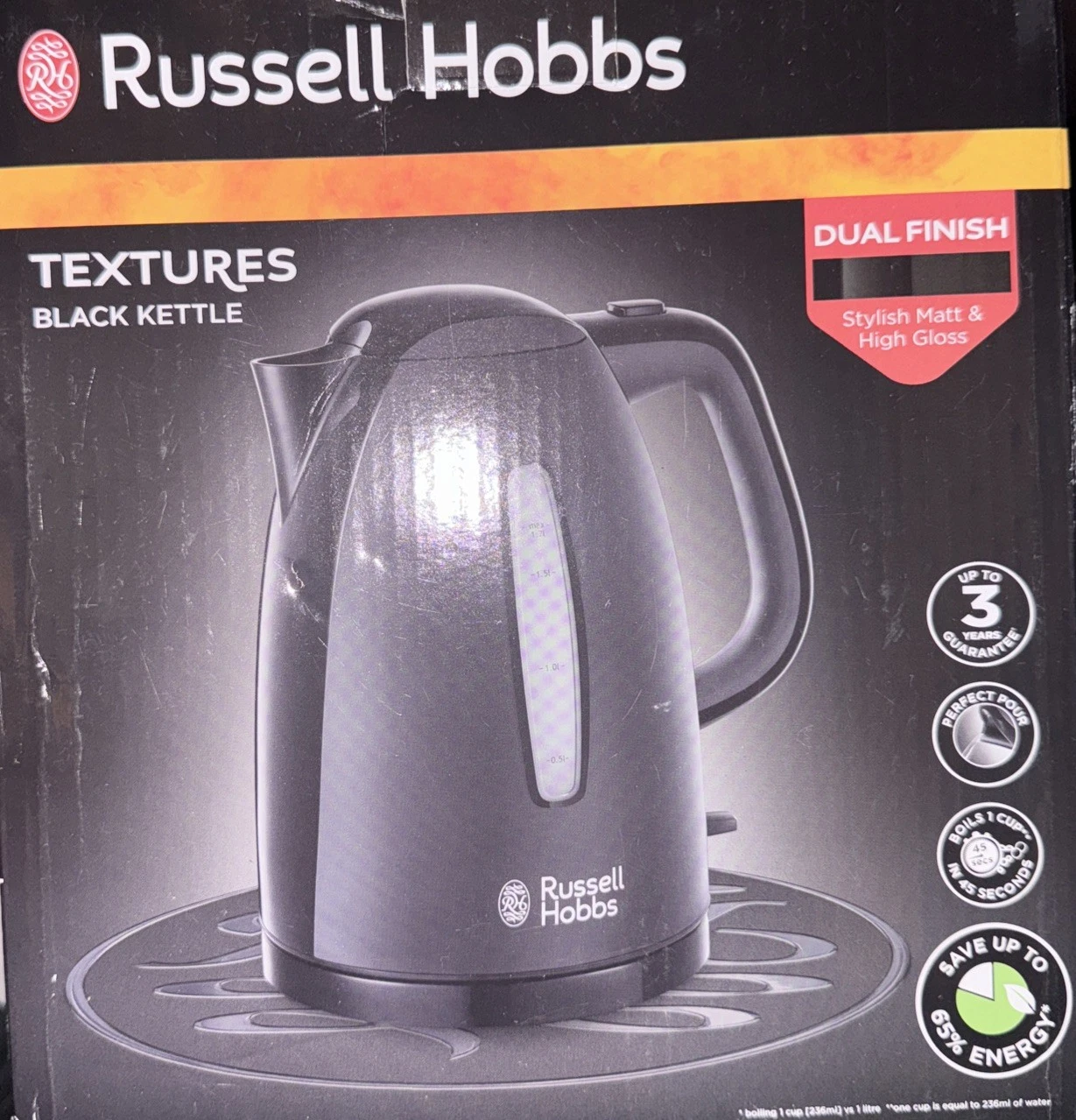 Russell Hobbs 21271 Textures Black Plastic Kettle, 1.7L
