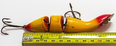 Heddon Dowagiac Gamefisher Red White Vintage Jointed Wood