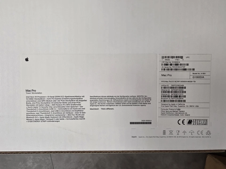 Apple Mac Pro 16-Core Intel Xeon W 3,5Ghz 48 GB RAM 1 TB SSD W5500X 16 GB 2019 - Bild 3 von 3