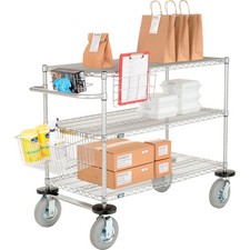 Nexelate Curbside Cart w/3 Wire Shelves Pneumatic Casters 48"L x 21"W x 43"H