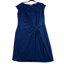 Michael Kors XL Ruched Pencil Dress Draped Flattering Blue Slinky Stretch Womens