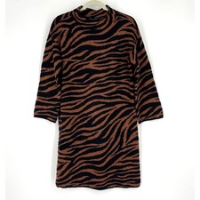 Ann Taylor Mockneck Animal Print Sweater Dress Medium NWT Black Brown Sparkly