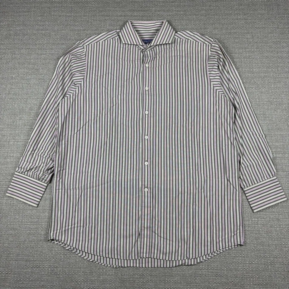 Sean John Men's Shirt L 16 32 33 Long Sleeve White Brown Pink Striped Classic - Image 2 of 4