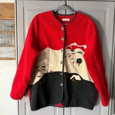 Gira Puccino Vintage Cottagecore Embroidered Italian Wool Jacket, Red Gray,L/XL