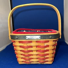 Longaberger 2001 Inaugural Basket with Patriotic Liner and Protector & Handle 6”