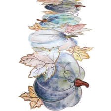 Fall Blue Harvest Pumpkins Table Runner Thanksgiving Tabletop Scarf Seasonal ...