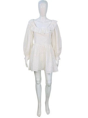 white doen mini dress Doen Women’s White Cotton Eyelet Embroidered Ruffle Short Mini Dress S (DDP  US)