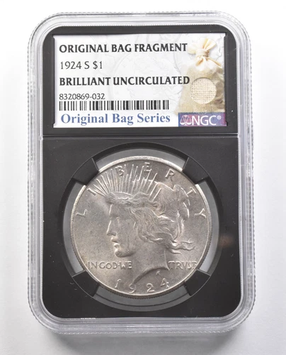 1924-S Peace Silver Dollar Original Bag Fragment BU NGC *4370