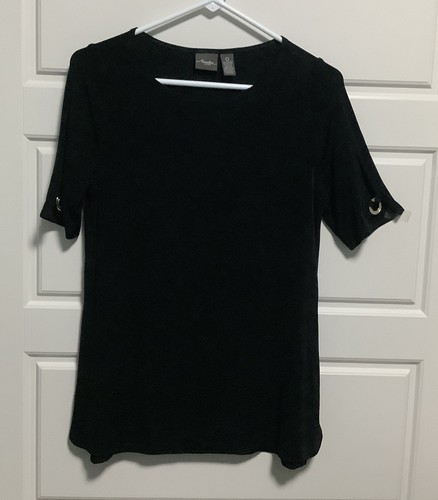 CHICO’S Travelers Black Short Sleeve Blouse Women’s Sz 0
