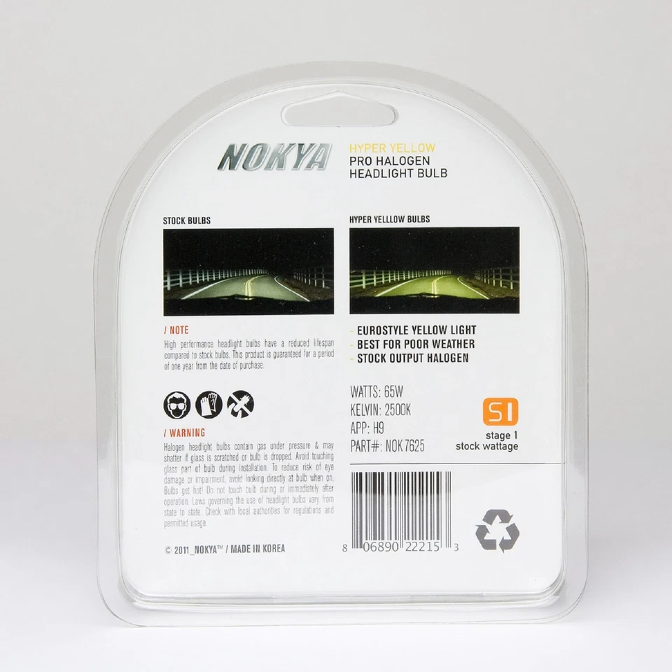 Nokya 2500K Yellow H9 Nok7625 65W Two Bulbs Head Light High Beam Replacement OE - Изображение 3 из 4
