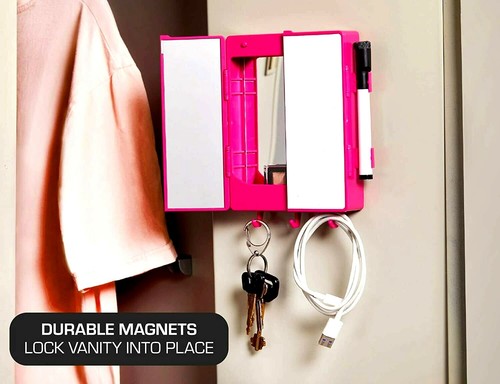 Lockermate Magnetic Locker Vanity w Light Mirror Storage White Board Hooks Blue - Picture 5 of 10