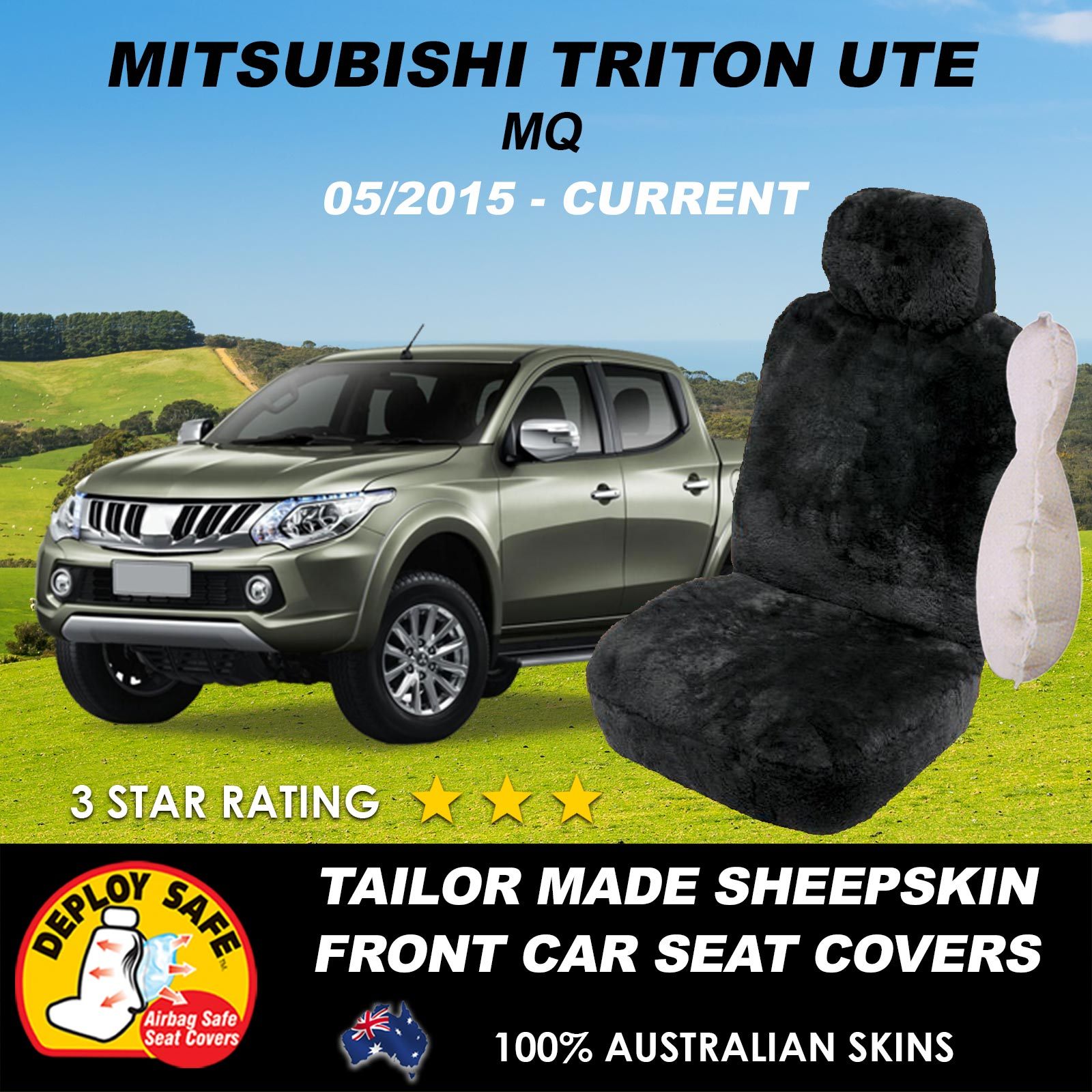 Tailored Sheepskin Car Seat Covers Mitsubishi Triton TC25mm Black