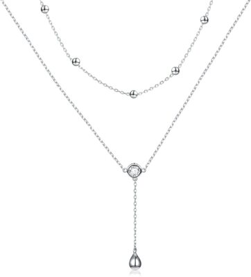 Layered Necklace S925 Sterling Silver Teardrop Double Choker