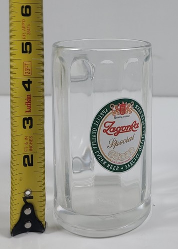 Tasse spéciale en verre à bière bulgare Zagorka ~ étiquette erronée ~ 5" de haut - Photo 7/10