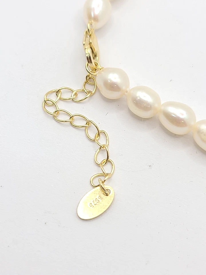 Brazalete de cadena Rinntin chapado en oro 14K perlas de agua dulce vintage plata S925 Foto 3 de 3