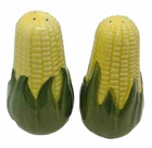 SHAWNEE Corn Cob Salt & Pepper Shaker Set 5.25”H Yellow & Green Ceramic NO CORKS