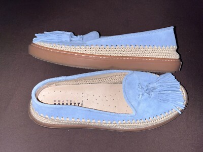 Fratelli Rossetti Green Side Blue Suede Tassel Women s Flats Size 39 US 9