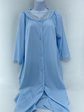 Shadowline Pajamas Nightgown Size Sm Baby Blue Embroidered Rose Scalloped Neck