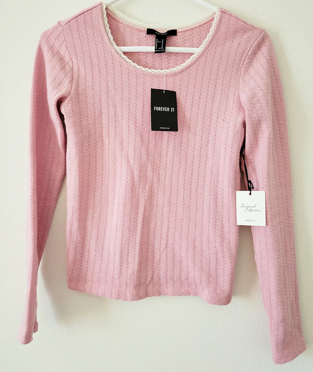 Forever 21 Pastel Pink Long Sleeve Top Shirt Spring Cute Fashion Size M