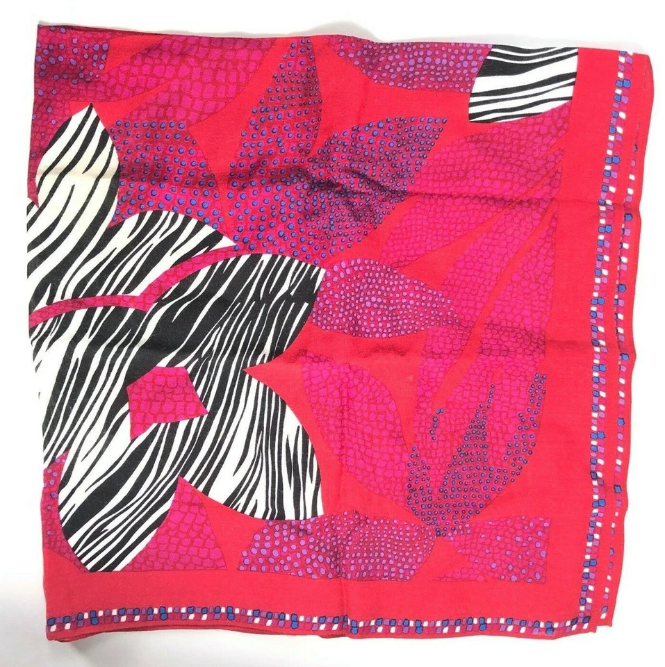Vintage Liz Claiborne Scarf Pink Red Zebra Polka Dot STripes Bold Pattern Rayon  - Image 2 of 4
