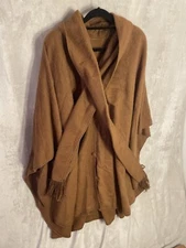 Alpaca Camargo Poncho Cape with Attached Scarf Made in Peru Brown with beanie