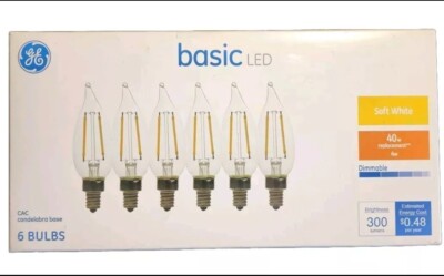 GE Basic 40 W eq LED Candelabra Base Light Bulbs Dimmable Soft White CAC 6-Bulbs