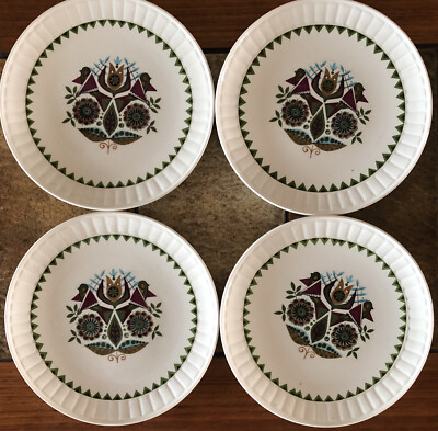 RARE Vintage Palissy Contessa England Porcelain 7  Dessert Plate Set/ 4 Birds