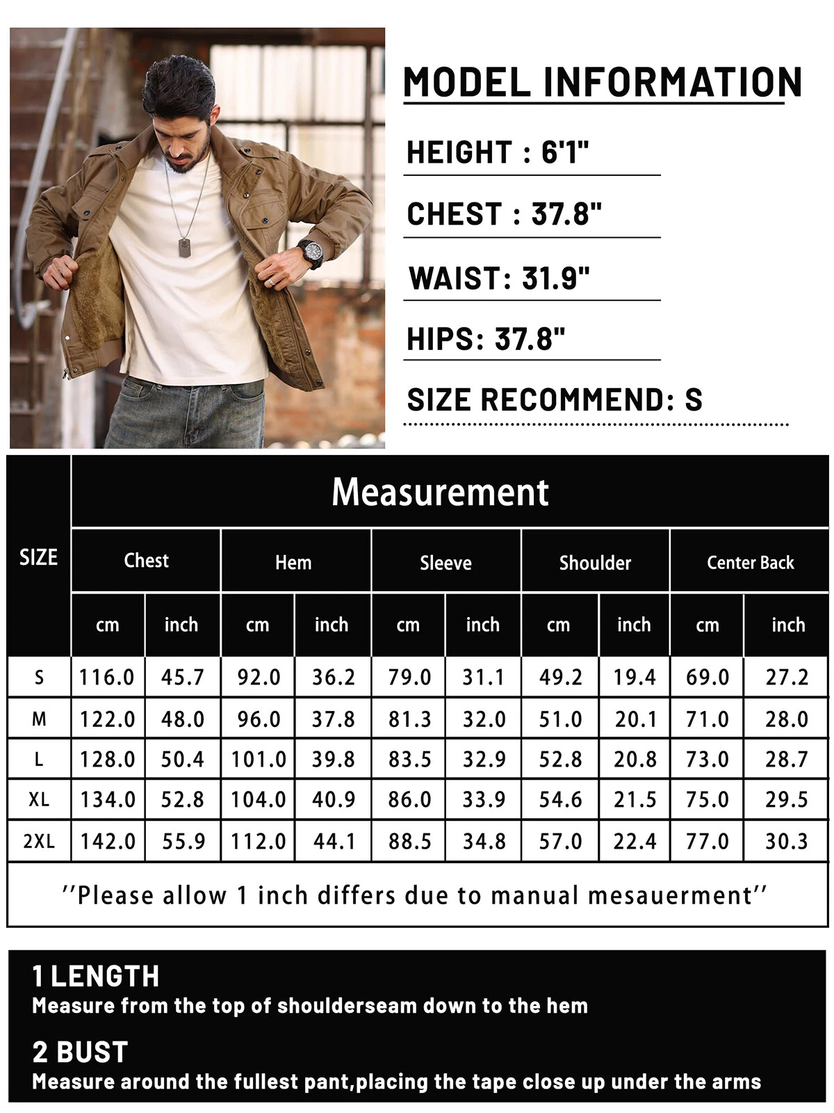 TACVASEN Men's Winter Bomber Jacket Fleece Cotton Thicken Casual Work Cargo Coat - product detail image 6