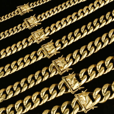#ad #ad Men#x27;s 14K Gold Plated Stainless Steel Miami Cuban Link Bracelet Chain Necklace $14.29