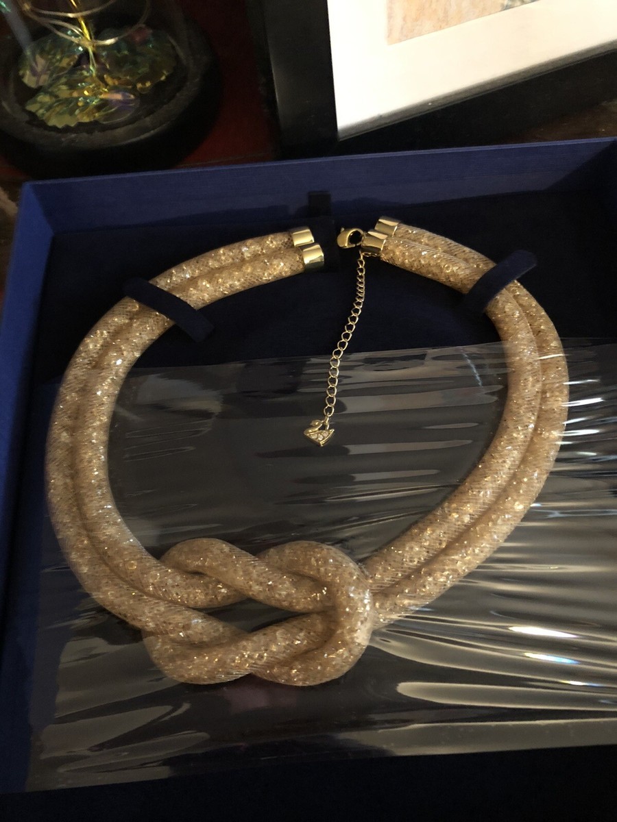 NIB SWAROVSKI CRYSTAL GOLD STARDUST DOUBLE KNOT NECKLACE 40 cm