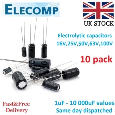 VIKING Electrolytic Capacitors 16V 25V 50V 100V Range 1uF - 4700uF 10 in pack UK stock