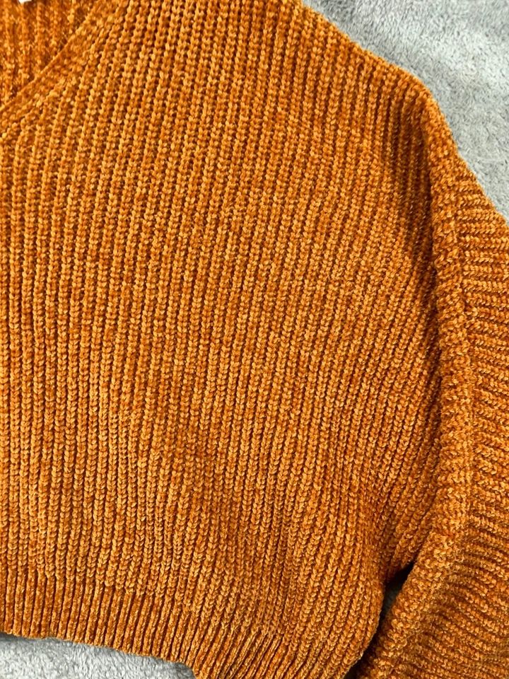 Suéteres para mujer grandes doble cero de gran tamaño corte naranja tejido cuello en V manga larga Foto 2 de 4