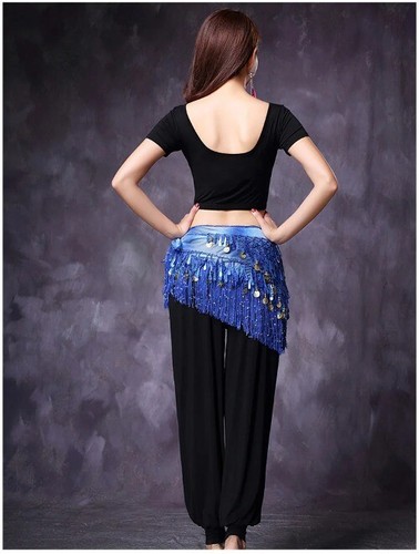 Women's BellyDance Accessories Lace Tassel Tie Dye Triangle Strap Coin Hip Scarf - Picture 18 of 29