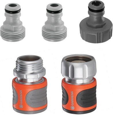 Gardena (39042-BK) 5 Piece Hose Connector Set-Premium Metal Orange/Black/Grey 