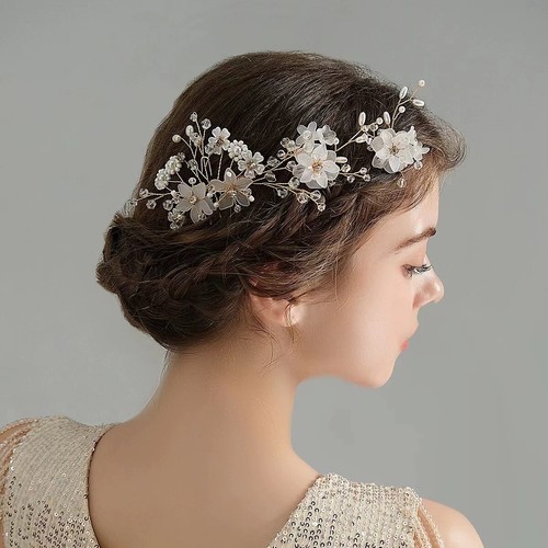 Handmade Flower Rhinestone Crystal Pearl Bridal Wedding Tiara Hair Comb FC047 - Picture 4 of 4