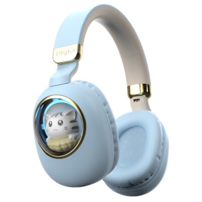 Blue: Bluetooth Wireless Cat Ear Headsets LED w/Mic Headphones Christmas gift
