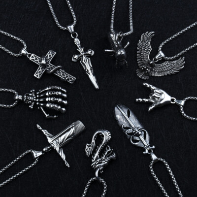 Gothic Silver Tone Skull Cross Pendant Necklace - Titanium Steel Chain, Punk Vintage Style